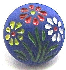 Blue Button with painted flowers