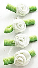 Load image into Gallery viewer, Flower Set of 4 white Satin with Green 1&quot;