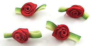 Flower Set of Four Silk Ribbon Red Roses 1"
