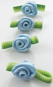 Flower Set of Four Blue and Green Satin 1"