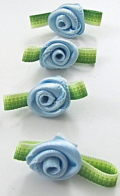 Flower Set of Four Blue and Green Satin 1