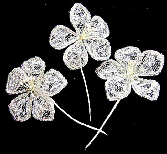 Flower Set of Three with Lace and Pearl Stamens 5' x 3"