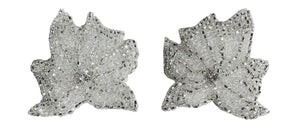 Flower Pair with Silver and Clear Beads and Rhinestone 2" x 1.75"