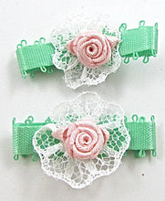 Load image into Gallery viewer, Flower Pink and Light Green Embroidered set of Two 1.25&quot;