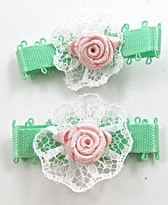 Flower Pink and Light Green Embroidered set of Two 1.25"