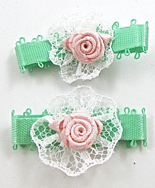 Flower Pink and Light Green Embroidered set of Two 1.25