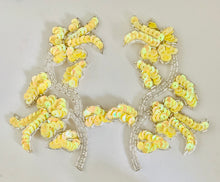 Load image into Gallery viewer, Flower Pair Yellow Vibrant Sequins and Silver Beads 5&quot; x 3.5&quot;