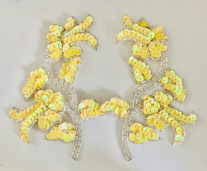 Flower Pair Yellow Vibrant Sequins and Silver Beads 5" x 3.5"