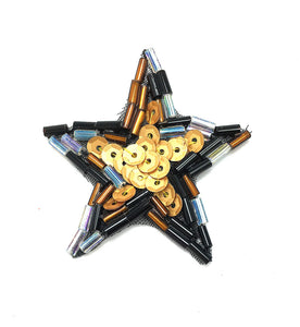Star with Multi-Colors Bronze Brown Sequin Beaded 1.5"