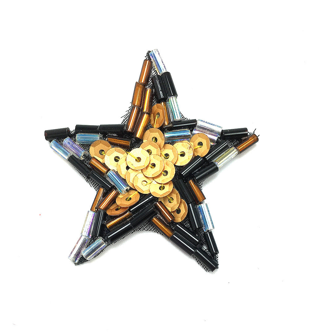 Star with Multi-Colors Bronze Brown Sequin Beaded 1.5