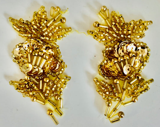 Flower Pair with Gold Beads 2.5" x 1"