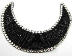 Designer Neck Line Black Beads with Rhinestone Trim 4" x 5.5"