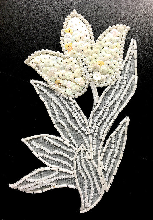 Flower with White/Cream or Iridescent/White Sequins and Beads 4" x 6"