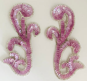 Designer Pair with Mauve Sequins and Silver Beads 5.5" x 2.5"