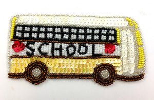 School Bus Yellow, White, Black Sequin Beaded 2.5" x 5"