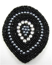 Load image into Gallery viewer, Designer Motif Black Silver Beads and Rhinestones 3.5&quot; x 3&quot;