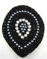 Designer Motif Black Silver Beads and Rhinestones 3.5