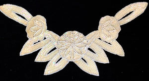 Flower Neckline with Creamy Sequins and Beaded Middle flower 16" x 8"