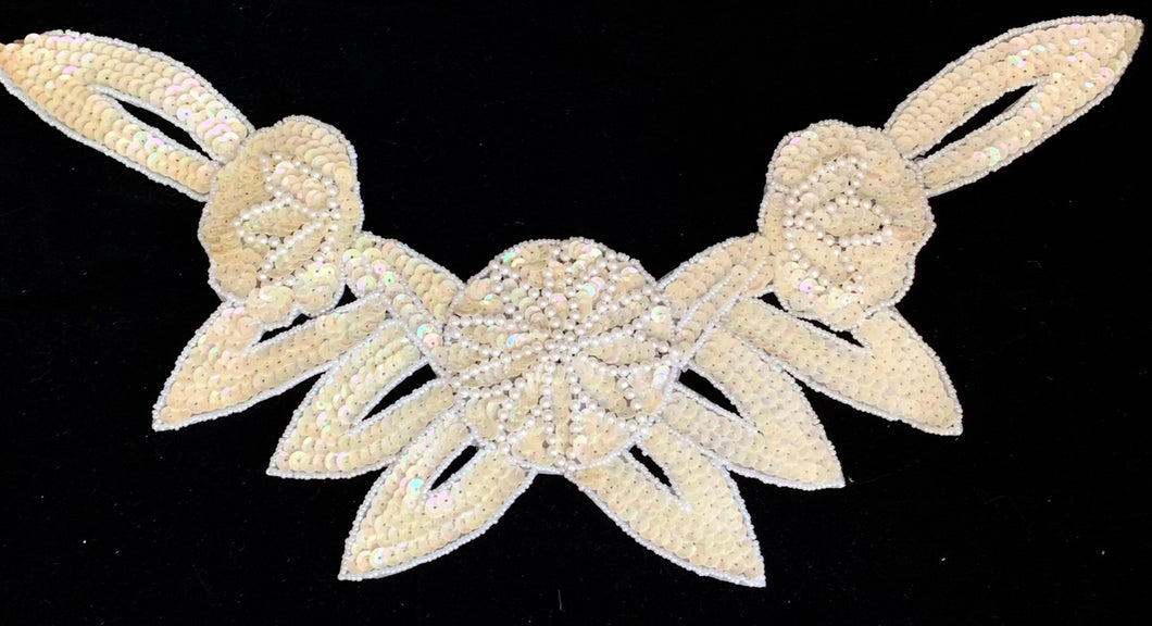 Flower Neckline with Creamy Sequins and Beaded Middle flower 16