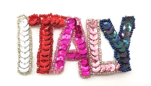 Italy Word with Multi-Color Sequins and Beads 2" x 4"