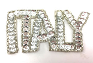 Italy Word with Silver Sequins and Beads 2" x 4"