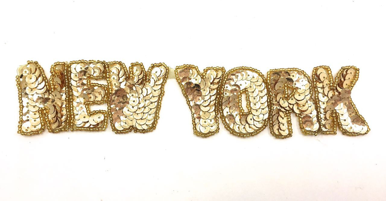 New York Word with Gold Sequins and Beads 9" x 2"