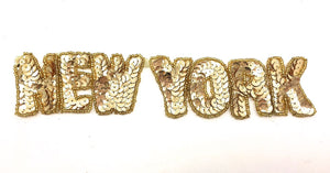 New York Word with Gold Sequins and Beads 9" x 2"