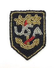 Load image into Gallery viewer, Anchor USA Patch with Black, Gold, Silver and Red Beads  3&quot; x 2&quot; - Sequinappliques.com