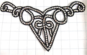 Designer Vintage Motif Neck Line with Black Beads and High Quality Rhinestones 5" x 10.5"