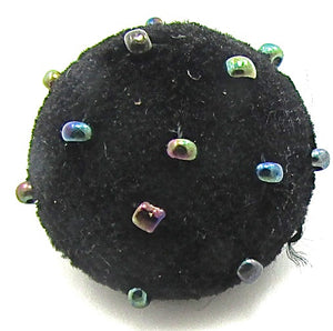 Button with Black Velvet and Multi-Colored Beads 1"