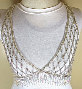 Designer Bra Bodice with Silver Beads and Fringe Small