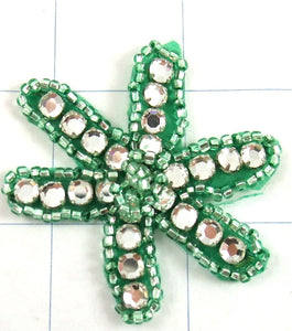Vintage Flower Lime Green Beads with High Quality Rhinestones 2.5"