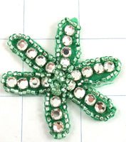 Vintage Flower Lime Green Beads with High Quality Rhinestones 2.5