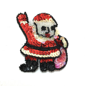 Santa Waving with Bag of Toys Black, Red, White Sequin Beaded 3" x 2.25"