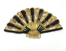 Load image into Gallery viewer, Fan with Black and Gold Sequins and Beads 3&quot; x 5&quot;