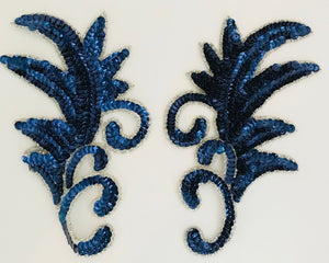 Design Motif Leaf with Royal Blue Sequins Single and Pair 7" x 4"
