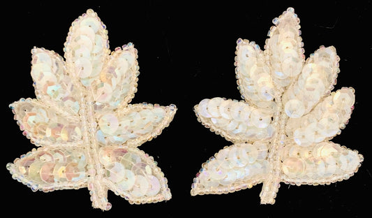 Leaf Pair with Iridescent Sequins and Beads 2.5" x 2"
