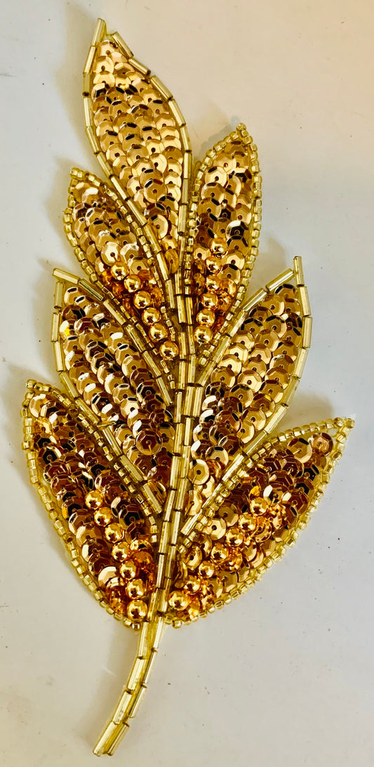 Leaf Single Gold Sequins 6" x 2.5"