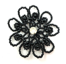 Load image into Gallery viewer, Flower Appliqué with Black Beads on Wire and Rhinestone Center 2.5&quot;