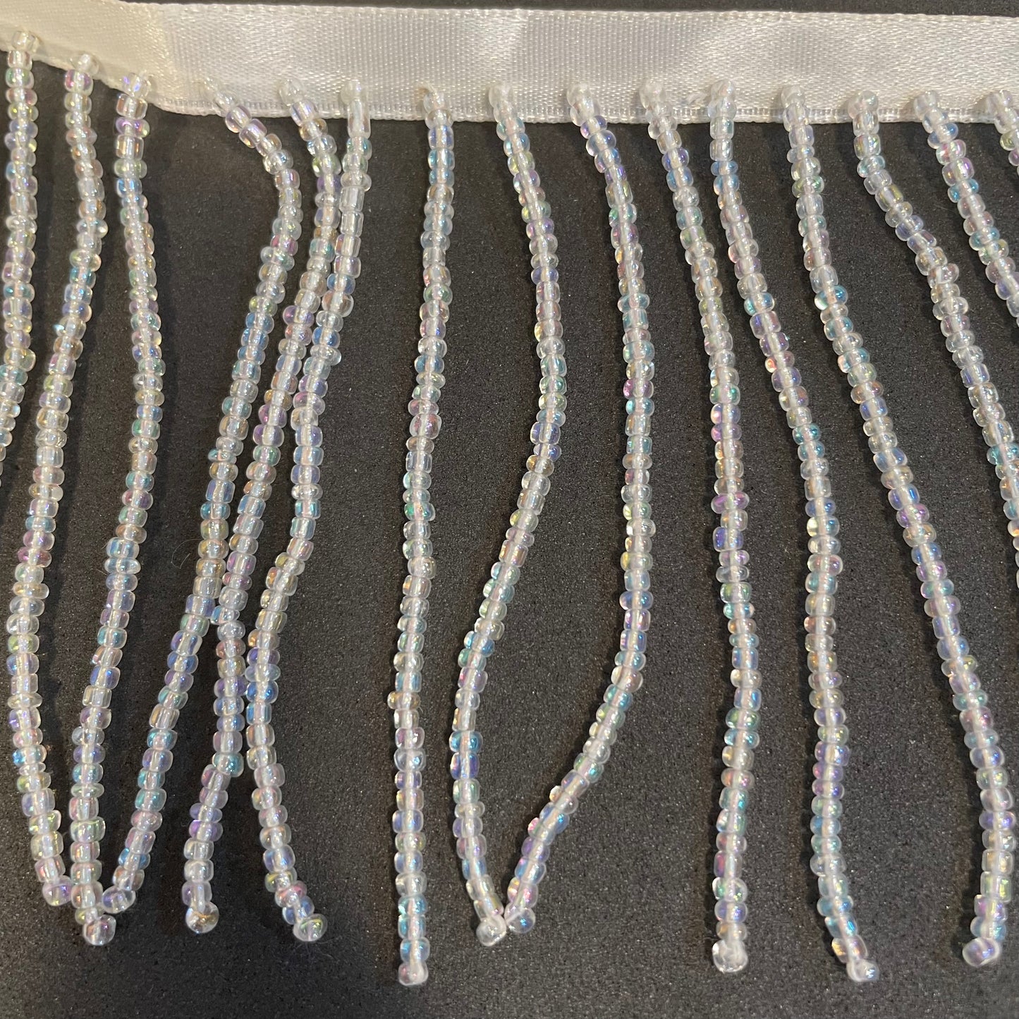 White Fringe Trim with Iridescent Beads 3" Wide, Sold by the Yard