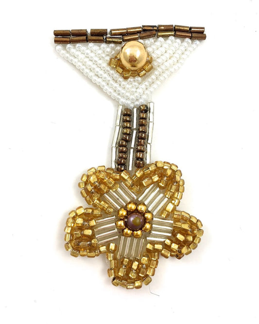 Medal Motif with Gold, White, Bronze and Silver Beads 2" x 3"
