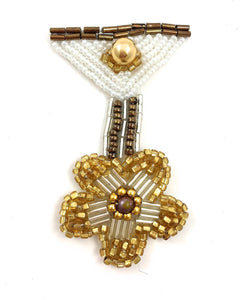 Medal Badge Motif with Gold White Bronze and Silver Beads 2" x 3"
