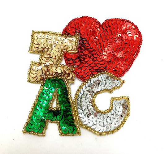 I Heart Love Atlantic City Word Multi-Color Sequins and Beads, Two Sizes 4" x 3.75" or 6.25" x 6.75"
