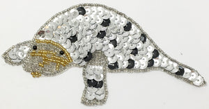 Manatee with Silver and Black Sequins and Beads 2.5" x 5.5"