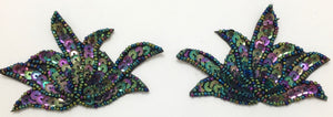 Leaf Pair with Moonlite Sequins and Beads 3" x 3"