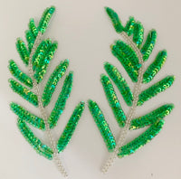 Design Motif Leaf Pair with Lime Green Iridescent Sequins and Beads 9