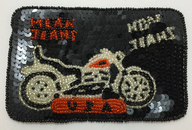 "Mean Jeans!" Sequins and Beaded Motorcycle Patch 3.5" x 5"