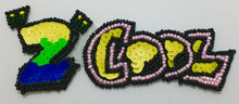 Load image into Gallery viewer, TOO COOL Word Patch with Sequins and Beads Multi-Colored 2&quot; x 5.5&quot;