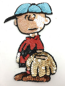 Cartoon Kid (Linus) with Baseball Mitt Multi-Color Sequin Beaded 7.5" x 3.5"