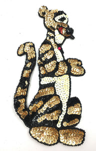 Cartoon Tiger with Gold, Black and White Sequins and Beads 7.25" x 4"
